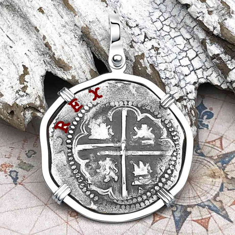 Atocha Era Land Find Spanish 2 Reale Piece of Eight 14K White Gold Pendant