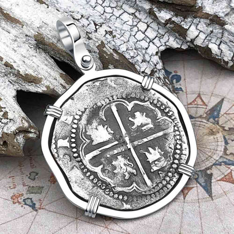 Atocha Era Land Find Spanish 2 Reale Piece of Eight 14K White Gold Pendant
