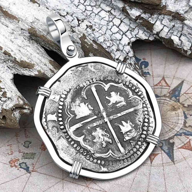 Atocha Era Land Find Spanish 2 Reale Piece of Eight 14K White Gold Pendant