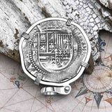 Atocha Era Land Find Spanish 2 Reale Piece of Eight 14K White Gold Pendant