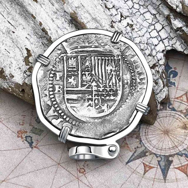 Atocha Era Land Find Spanish 2 Reale Piece of Eight 14K White Gold Pendant
