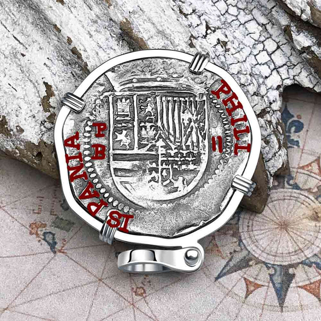 Atocha Era Land Find Spanish 2 Reale Piece of Eight 14K White Gold Pendant
