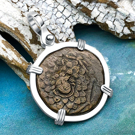 Ancient Greek Medusa & Nike Protection and Victory Bronze Coin 120 BC Sterling Silver Pendant