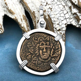 Ancient Greek Medusa & Nike Protection and Victory Bronze Coin 120 BC Sterling Silver Pendant