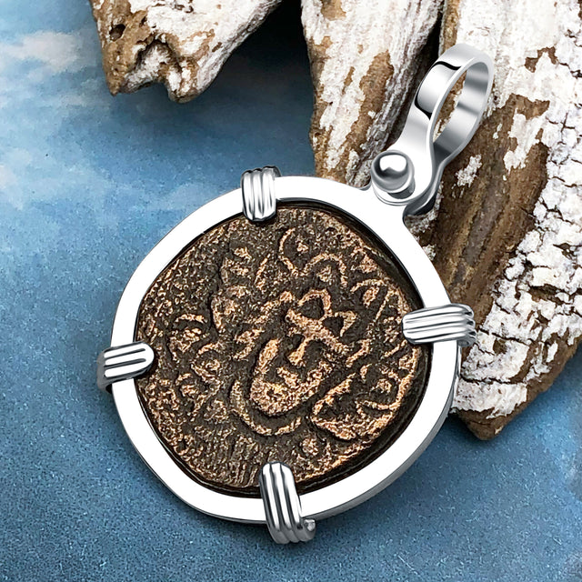 Ancient Greek Medusa & Nike Protection and Victory Bronze Coin 120 BC Sterling Silver Pendant