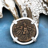 Ancient Greek Medusa & Nike Protection and Victory Bronze Coin 120 BC Sterling Silver Pendant