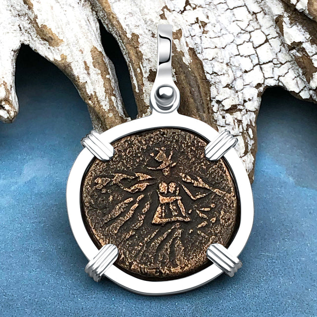 Ancient Greek Medusa & Nike Protection and Victory Bronze Coin 120 BC Sterling Silver Pendant