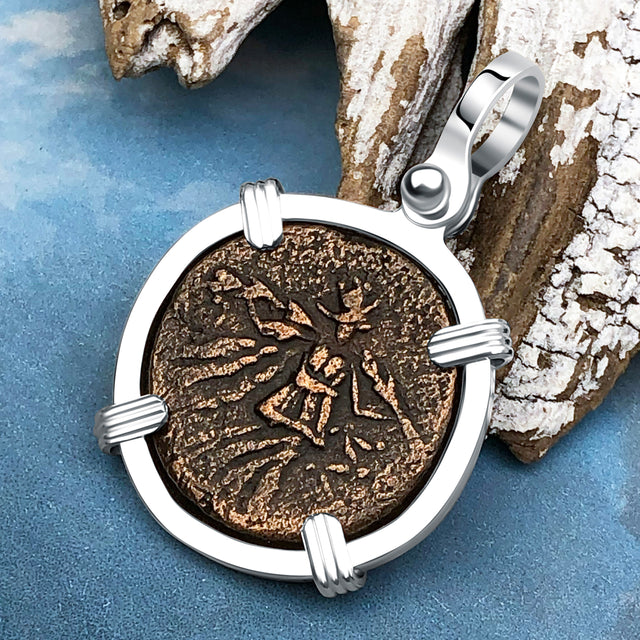 Ancient Greek Medusa & Nike Protection and Victory Bronze Coin 120 BC Sterling Silver Pendant