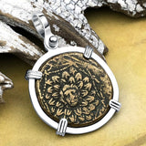 Ancient Greek Medusa & Nike Protection and Victory Bronze Coin 120 BC Sterling Silver Pendant