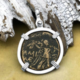 Ancient Greek Medusa & Nike Protection and Victory Bronze Coin 120 BC Sterling Silver Pendant