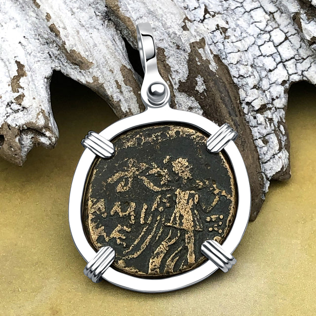 Ancient Greek Medusa & Nike Protection and Victory Bronze Coin 120 BC Sterling Silver Pendant