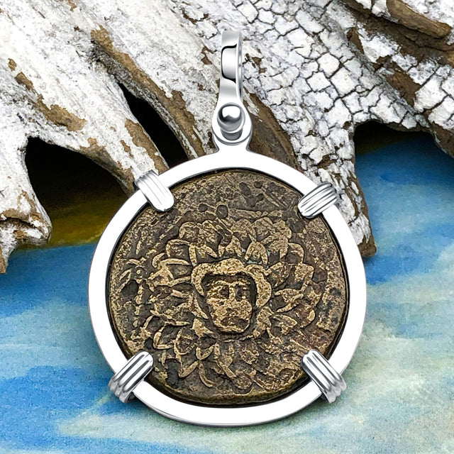 Ancient Greek Medusa & Nike Protection and Victory Bronze Coin 120 BC Sterling Silver Pendant