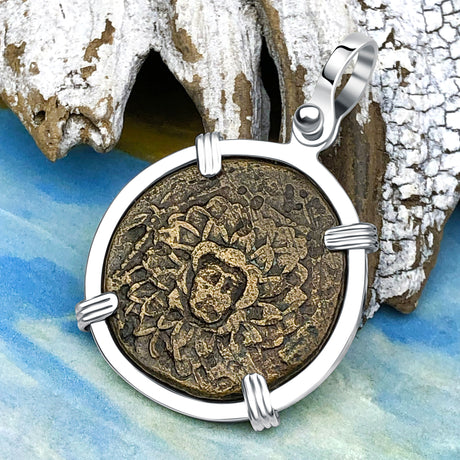 Ancient Greek Medusa & Nike Protection and Victory Bronze Coin 120 BC Sterling Silver Pendant