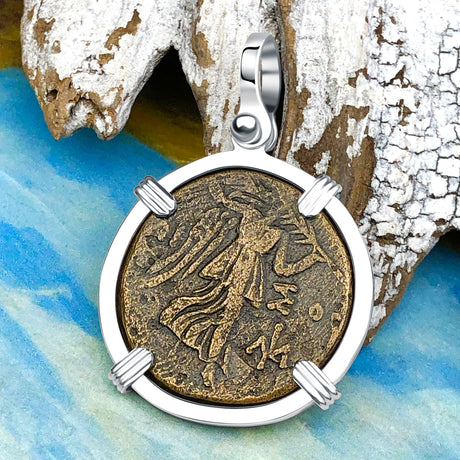 Ancient Greek Medusa & Nike Protection and Victory Bronze Coin 120 BC Sterling Silver Pendant