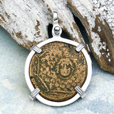 Ancient Greek Medusa & Nike Protection and Victory Bronze Coin 120 BC Sterling Silver Pendant