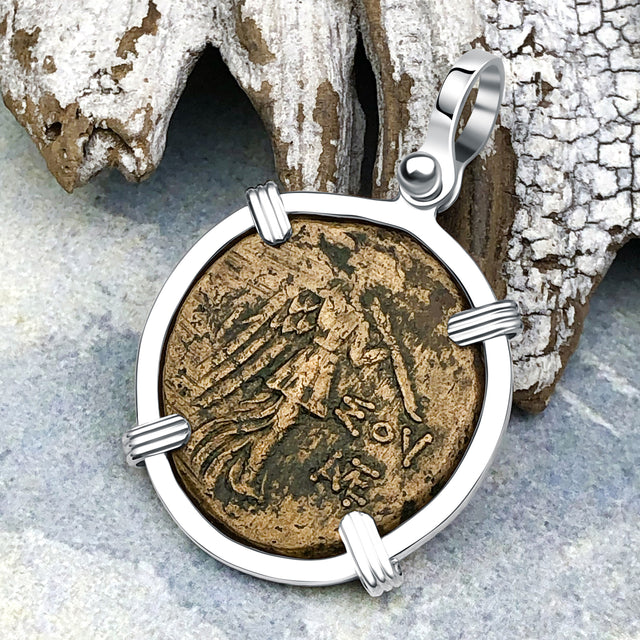 Ancient Greek Medusa & Nike Protection and Victory Bronze Coin 120 BC Sterling Silver Pendant