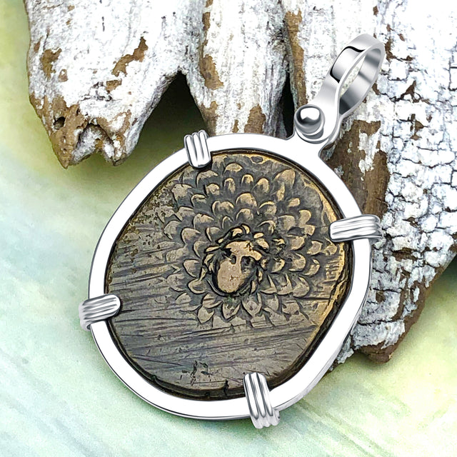 Ancient Greek Medusa & Nike Protection and Victory Bronze Coin 120 BC Sterling Silver Pendant
