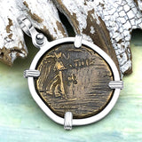 Ancient Greek Medusa & Nike Protection and Victory Bronze Coin 120 BC Sterling Silver Pendant