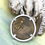 Ancient Greek Medusa & Nike Protection and Victory Bronze Coin 120 BC Sterling Silver Pendant