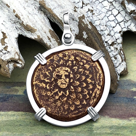 Ancient Greek Medusa & Nike Protection and Victory Bronze Coin 120 BC Sterling Silver Pendant