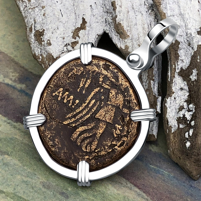 Ancient Greek Medusa & Nike Protection and Victory Bronze Coin 120 BC Sterling Silver Pendant