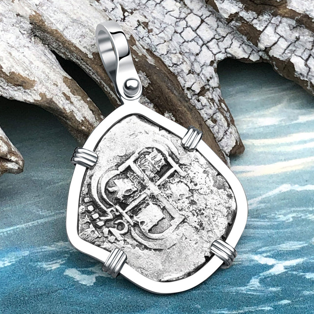 1652 Consolacion Shipwreck Pirate Era Spanish 1 Reale Piece of Eight 14K White Gold Pendant