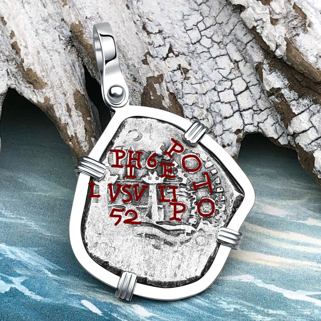 1652 Consolacion Shipwreck Pirate Era Spanish 1 Reale Piece of Eight 14K White Gold Pendant