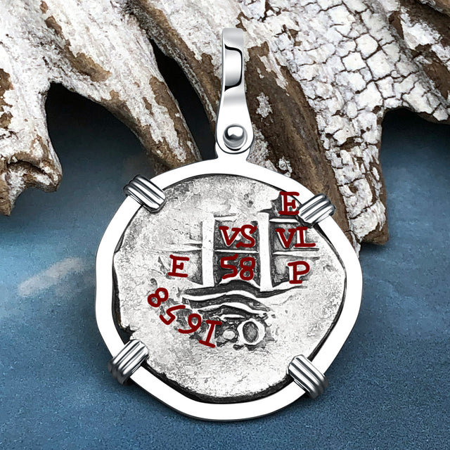 1658 Consolacion Shipwreck Pirate Era Spanish 1 Reale Piece of Eight 14K White Gold Pendant