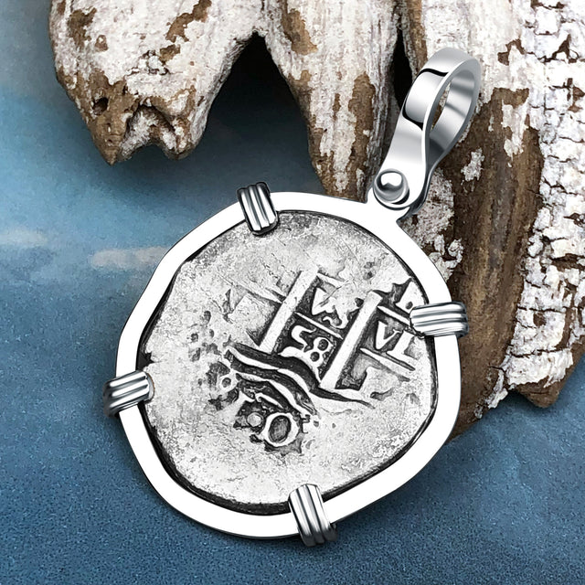 1658 Consolacion Shipwreck Pirate Era Spanish 1 Reale Piece of Eight 14K White Gold Pendant