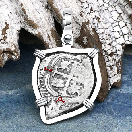 Heart Shaped 1673 Consolacion Shipwreck Pirate Era Spanish 1 Reale Piece of Eight 14K White Gold Pendant