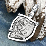 Heart Shaped 1673 Consolacion Shipwreck Pirate Era Spanish 1 Reale Piece of Eight 14K White Gold Pendant