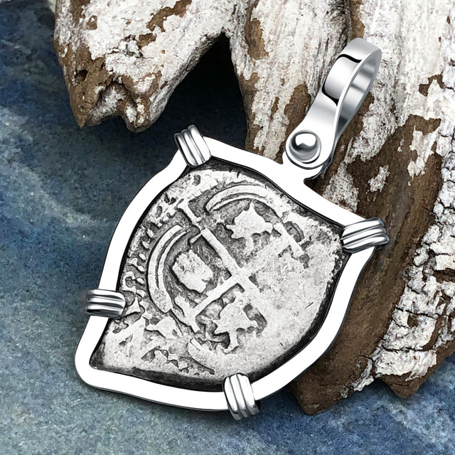 Heart Shaped 1673 Consolacion Shipwreck Pirate Era Spanish 1 Reale Piece of Eight 14K White Gold Pendant