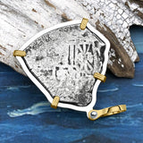 1715 Fleet Shipwreck Pirate Era Spanish 4 Reale Piece of 8 14K Gold and Sterling Silver Pendant
