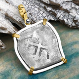 1715 Fleet Shipwreck Pirate Era Spanish 4 Reale Piece of 8 14K Gold and Sterling Silver Pendant