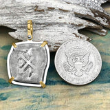 1715 Fleet Shipwreck Pirate Era Spanish 4 Reale Piece of 8 14K Gold and Sterling Silver Pendant