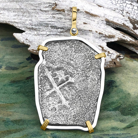 1715 Fleet Shipwreck Pirate Era Spanish 8 Reale Piece of 8 14K Gold and Sterling Silver Pendant