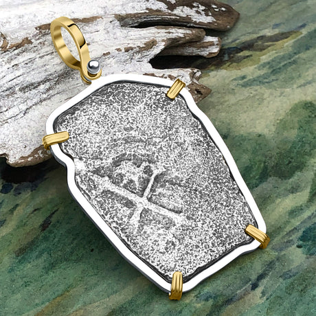 1715 Fleet Shipwreck Pirate Era Spanish 8 Reale Piece of 8 14K Gold and Sterling Silver Pendant