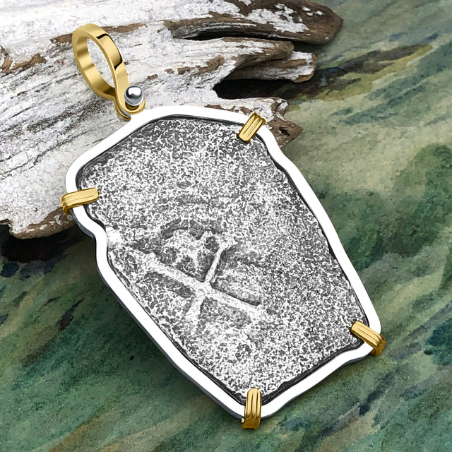 1715 Fleet Shipwreck Pirate Era Spanish 8 Reale Piece of 8 14K Gold and Sterling Silver Pendant