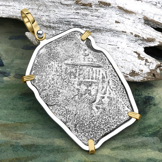 1715 Fleet Shipwreck Pirate Era Spanish 8 Reale Piece of 8 14K Gold and Sterling Silver Pendant