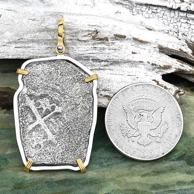 1715 Fleet Shipwreck Pirate Era Spanish 8 Reale Piece of 8 14K Gold and Sterling Silver Pendant