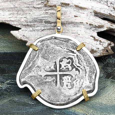 1715 Fleet Shipwreck Pirate Era Spanish 8 Reale Piece of 8 14K Gold and Sterling Silver Pendant