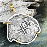 1715 Fleet Shipwreck Pirate Era Spanish 8 Reale Piece of 8 14K Gold and Sterling Silver Pendant