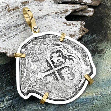 1715 Fleet Shipwreck Pirate Era Spanish 8 Reale Piece of 8 14K Gold and Sterling Silver Pendant