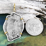 1715 Fleet Shipwreck Pirate Era Spanish 8 Reale Piece of 8 14K Gold and Sterling Silver Pendant