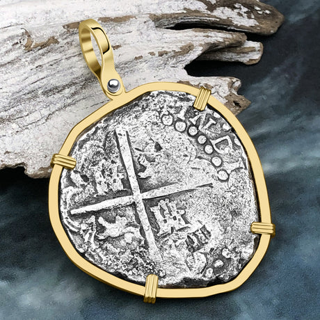 Rare Concepcion Shipwreck 8 Reale Silver Piece of 8 14K Gold Pendant