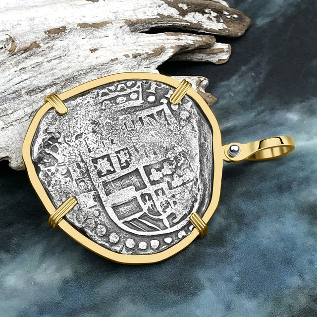 Rare Concepcion Shipwreck 8 Reale Silver Piece of 8 14K Gold Pendant