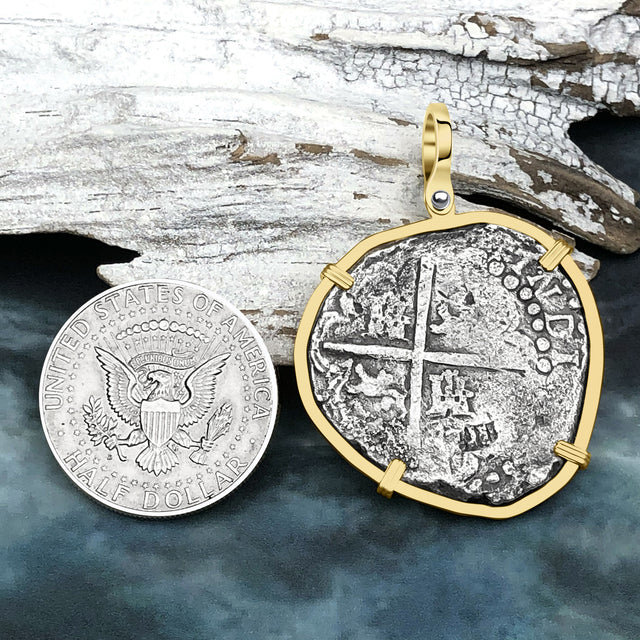 Rare Concepcion Shipwreck 8 Reale Silver Piece of 8 14K Gold Pendant