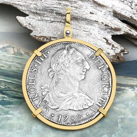 STUNNING Grade 1 Plus - El Cazador Shipwreck 1783 8 Reale "Piece of 8" 14K Gold Treasure Coin Pendant