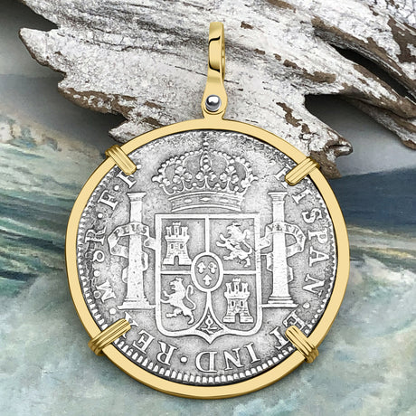 STUNNING Grade 1 Plus - El Cazador Shipwreck 1783 8 Reale "Piece of 8" 14K Gold Treasure Coin Pendant