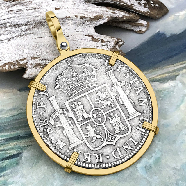 STUNNING Grade 1 Plus - El Cazador Shipwreck 1783 8 Reale "Piece of 8" 14K Gold Treasure Coin Pendant